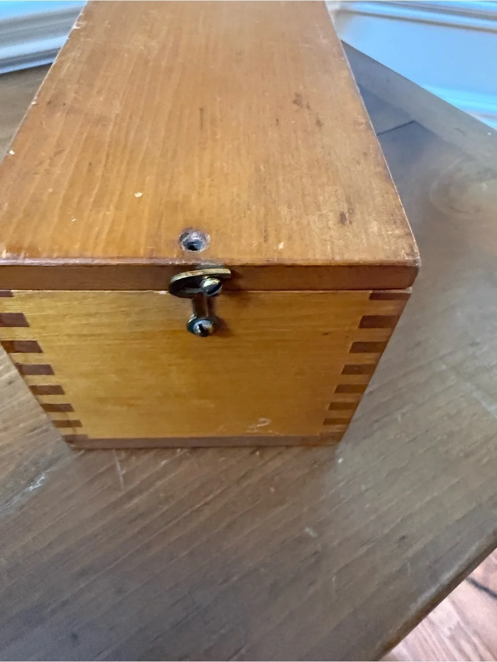 Vintage Dovetailed Wooden Card Catalog Storage Box with brass hardware